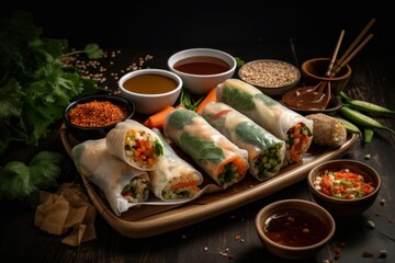 Vegan spring rolls cuisine. Generate Ai