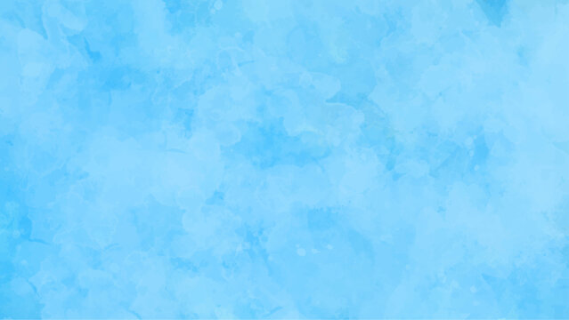 Bright painted sky blue watercolor background, Abstract blue sky with clouds, Light blue background. Abstract gradient light sky-blue shades watercolor background on white paper texture. 