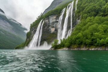 Waterfall norway scenic. Generate Ai