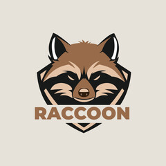 Raccoon head with shield logo character mascot vector illustration