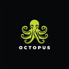 Template for logos, labels, icons and emblems with silhouette of octopus. Vector illustration.