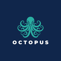 Template for logos, labels, icons and emblems with silhouette of octopus. Vector illustration.