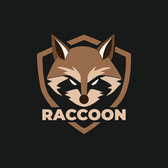 Raccoon head with shield logo character mascot vector illustration