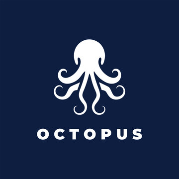 Template for logos, labels, icons and emblems with silhouette of octopus. Vector illustration.