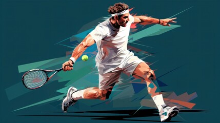 Illustration of a man playing tennis, stylized image, dynamic pose