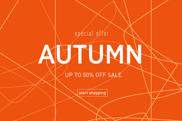 Simple Autumn Background for Book, Cover, Magazine, Poster, Album, Front Page. Autumn Sale of Random Chaotic Lines. Abstract Geometric Pattern for Advertising, Web, Social Media.