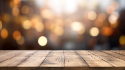 tabletop on a blurry background warmer colors of the autumn park abstract platform.