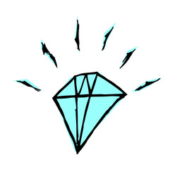 Diamond doodle style. Hand drawn vector color isolated illustration.