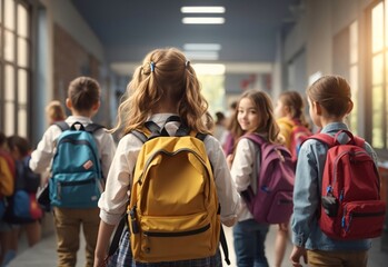Obraz premium Little Students with Backpacks, Excited and Ready for a New School Adventure