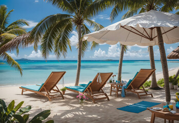 Sun Loungers Beckoning on a Tropical Island, Perfect for Ultimate Beach Vacations