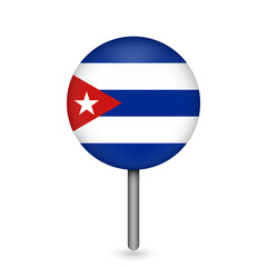 Map pointer with contry Cuba. Cuba flag. Vector illustration.