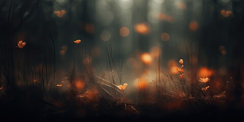 Fototapeta premium Nature dark fall. Stunning landscape. Abstract beauty of autumn season in the forest. Defocused blurred background