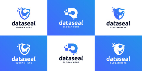 Set of data seal security technology logo design