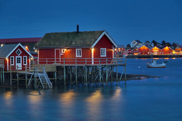 Lofoten houses in the evening blue hour