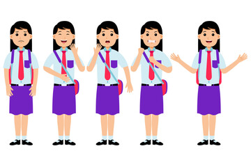 Woman Student Wearing Uniform Vector Pack