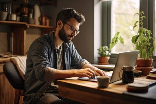 Shot of a young businessman using his laptop while working from home