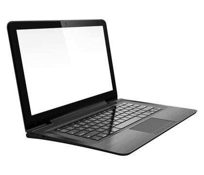 3D image of modern laptop with blank screen isolated on transparent background