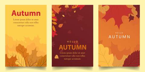 simple minimalist autumn fall vector design illustration background with autumn leaf theme design. for banner, poster, social media, promotion - obrazy, fototapety, plakaty