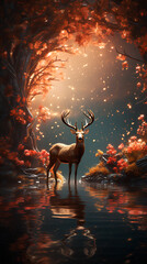 3 d rendered illustration of wild deer in forest with big horns