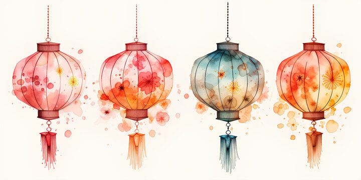 set of colorful lanterns 