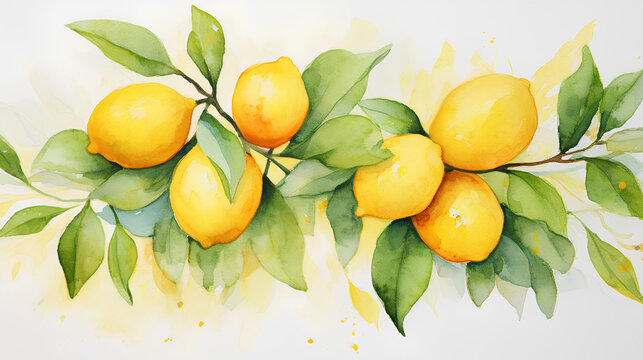 watercolor painting of lemons on white background