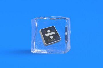 Mathematical symbol divide in ice cube. 3d illustration