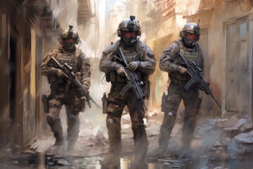 Obraz premium military combat soldiers ready for action