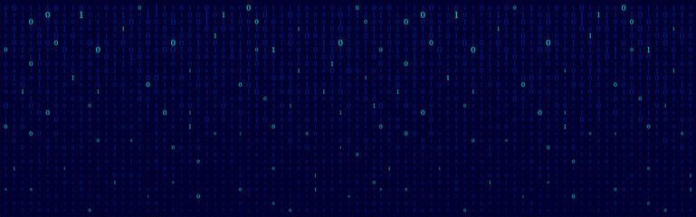 Matrix background. Cyber security with binary code. Rapidly falling randomly blue numbers. Decoding algorithms hacked software. Big data visualization.