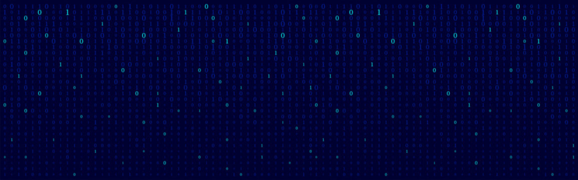Matrix background. Cyber security with binary code. Rapidly falling randomly blue numbers. Decoding algorithms hacked software. Big data visualization.