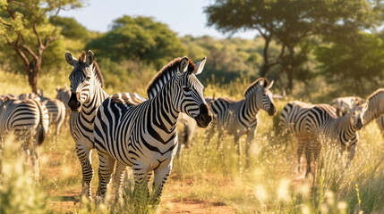 Fototapeta na wymiar photo of a herd of zebras in the wilderness