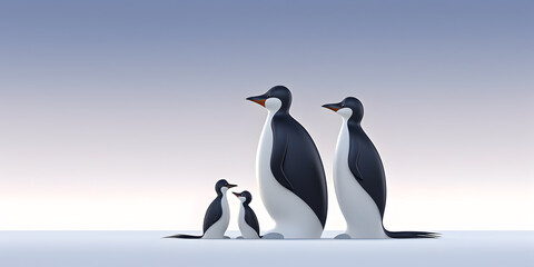 Parent and baby penguins. Parents love, bond and parenting concept.