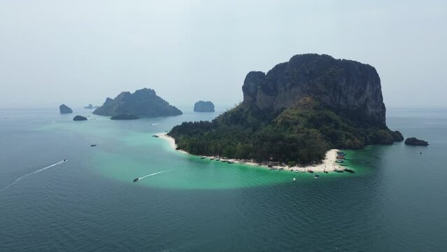 Poda Island in Krabi Province, drone view of Poda Island in southern Thailand