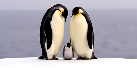 Parent and baby penguin. Parents love, bond and parenting concept.