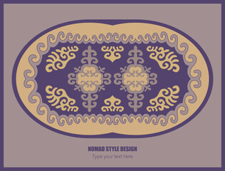 Oval Template for your design. Ornamental elements and motifs of Kazakh, Kyrgyz, Uzbek, national Asian decor for packaging, boxes, banner and print design. Vector. Nomad style.	