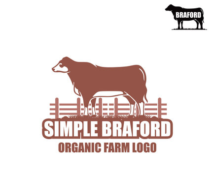 SIMPLE BRAFORD FARM LOGO, silhouette of health and strong cattle standing vector illustrations. this image is perfect for company brand. breeding cow logo or braford cattle ranch, poster, banner, etc.