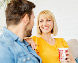 woman couple man happy happiness  love young lifestyle together romantic boyfriend girlfriend coffee tea cup morning
