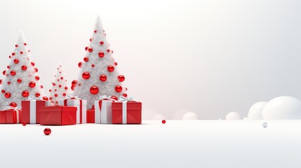 Beautiful red and white Christmas tree with presents. Generative AI