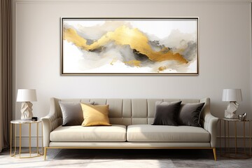 Abstract golden ink landscape painting modern wallpaper, generative artificial intelligence