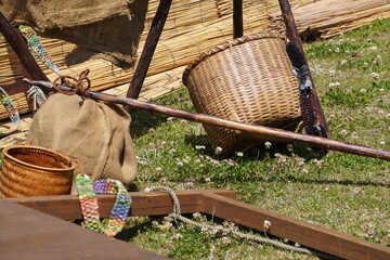 奈良時代の生活、田舎や昔のかごや荷物の再現