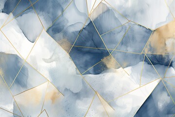 Nordic abstract gold texture and blue watercolor art, generative artificial intelligence