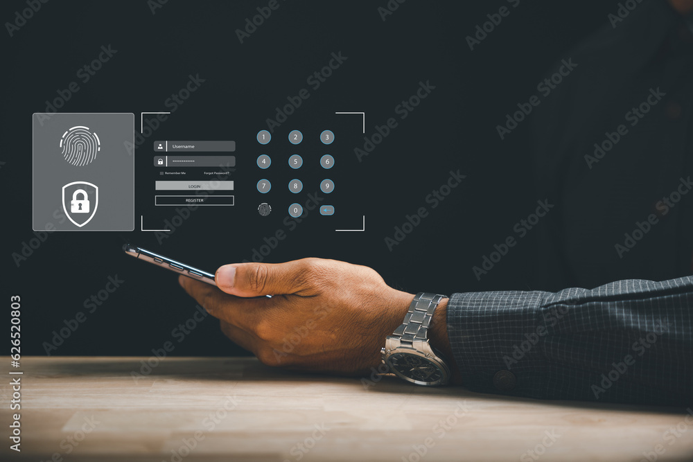 Poster secure your personal financial data with futuristic biometric fingerprint scanner on smartphone. sur