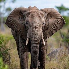 An elephant with trees in the background, up close. (Generative AI)