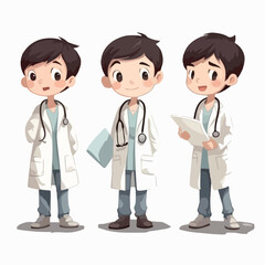 Cartoon of a boy in medical clothes, vector illustration, young child, pose.