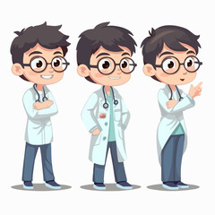 Doctor kid with medical clothes, vector pose, young kid, cartoon style.