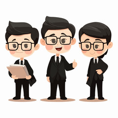Fototapeta premium Lawyer boy wearing legal gear, vector cartoon, young kid, multipose.