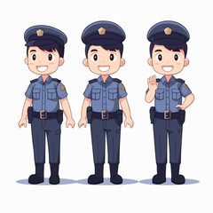 Cartoon of a boy in law enforcement clothes, vector illustration, young child, pose.