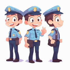 Cartoon boy dressed as a police officer, vector pose, young kid, cartoon style.