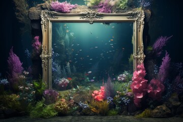 Vintage luxury frame with free space on the bottom of the sea.  