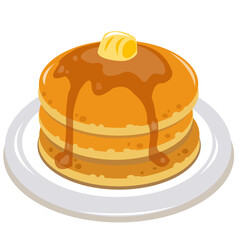 Fluffy pancakes on crockery plate vector flat design