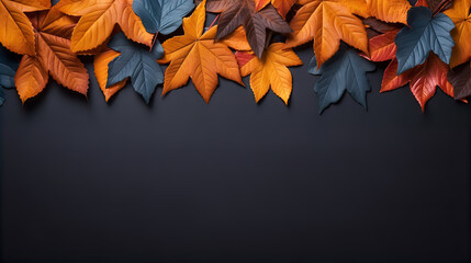 Brown Yellow Orange Navy Dry Autumn Leaves Frame Dark Background